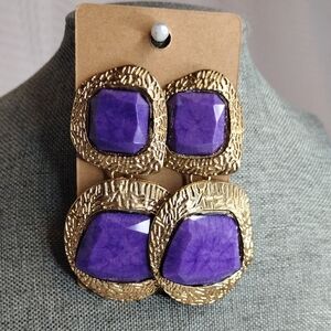 Take Two Hammered Gold and Purple Stone Earrings